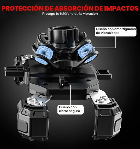 Vista 2 de VAZESWIN Soporte de teléfono para motocicleta con amortiguador de vibraciones, soporte para teléfono de bicicleta con bloqueo de 1s con base