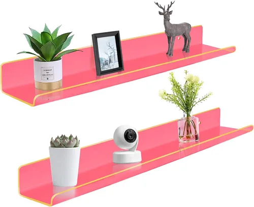 Vista 24 de ROYALITA Pequeños estantes acrílicos montados en la pared Juego de 2 12 pulgadas Estantes de exhibición de plantas para colgar en la pared