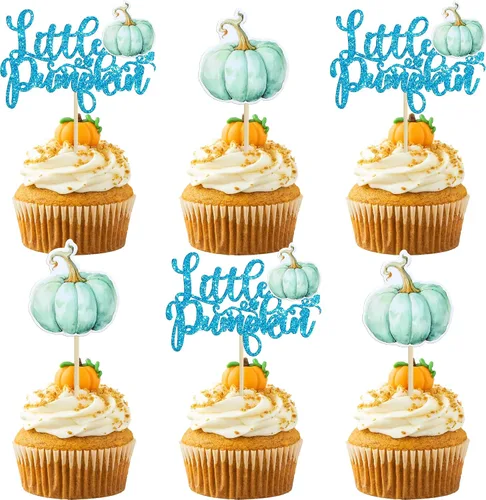 Vista 24 de 24 adornos de calabaza para cupcakes con purpurina para otoño, hojas, flores, calabaza, cupcakes, decoración de pasteles para Halloween, decoración