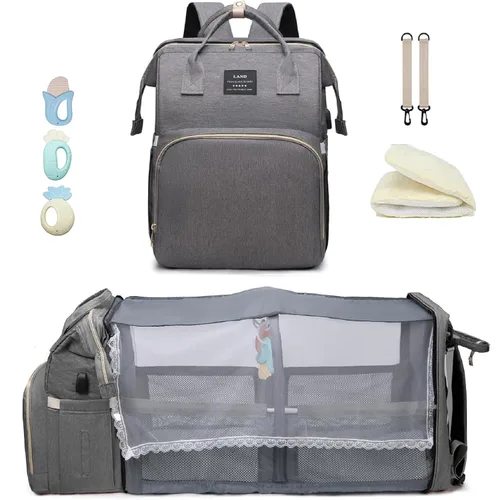 Vista 10 de ANWTOTU Mochila Bolsa para Pañales, Verde militar Mochila de viaje impermeable multifuncional con cambiador, estuche para chupete y correas