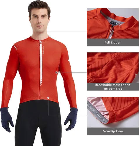 Vista 59 de Santic - Camiseta de ciclismo para hombre, manga larga, reflejante, cremallera completa, con bolsillos