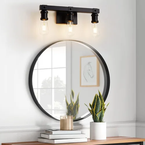 Vista 3 de Lámparas de tocador de baño de estilo rústico con 3 luces sobre el espejo, negro mate, lámpara industrial vintage para pared, para baño, sala
