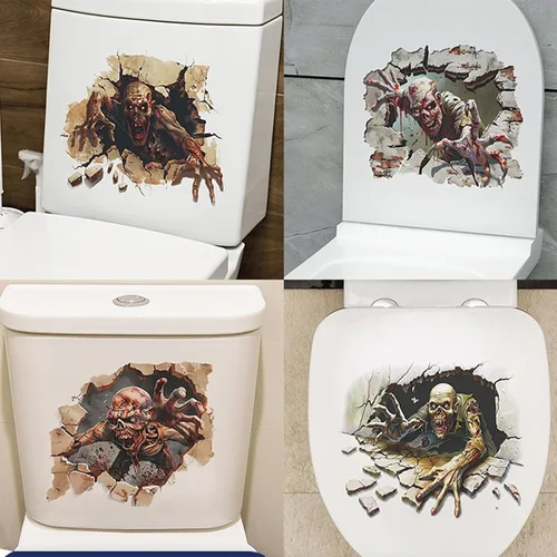 Vista 8 de Kiddale 4 Sheets Halloween Toilet Lid Decals, Cat Bat Pumpkin Stickers Home