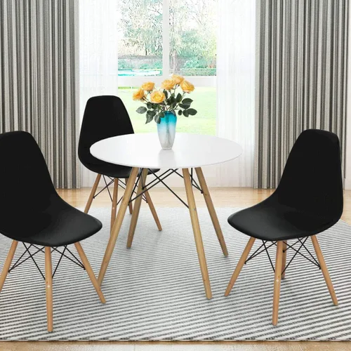 Vista 2 de DORTALA Sillas de comedor premontadas, sillas de plástico con patas de madera, respaldo ergonómico, sillas sin brazos de estilo moderno para sala