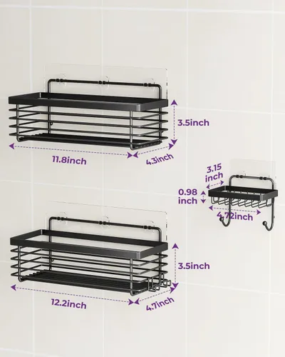 Vista 7 de ODesign Organizador de ducha de acero inoxidable SUS304, 3 unidades, sin taladrar, estante de baño, montado en la pared, organizador adhesivo