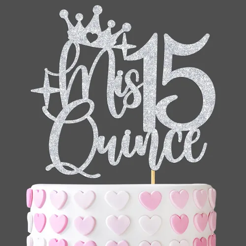 Vista 9 de Decoración para pastel de membrillo Mis 15, feliz 15 anos/Cheers to 15 años de edad, decoración de pastel para niña, suministros de decoración