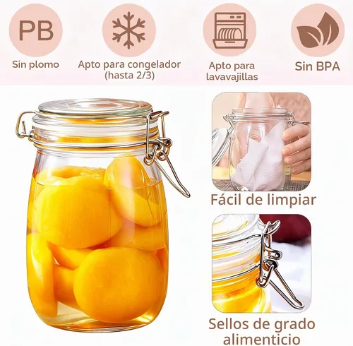 Vista 2 de Tarros de vidrio con tapa hermética de 34 onzas, paquete de 4 unidades, boca ancha 32OZ-4PCS Redondo