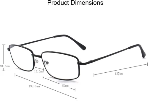Vista 4 de Gafas de lectura rectangulares extra anchas de metal para hombres y mujeres