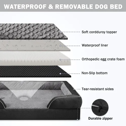 Vista 4 de INVENHO Sofá ortopédico de espuma para perros medianos con funda extraíble lavable, forro impermeable y parte inferior antideslizante
