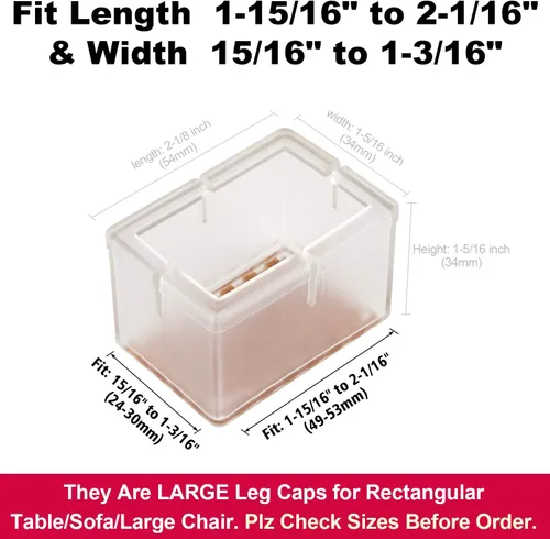 Vista 3 de Protectores de suelo para patas de silla, ajuste rectangular, longitud de 1-15/16 a 2-1/16 pulgadas y ancho de 15/16 a 1-3/16 pulgadas, tapas