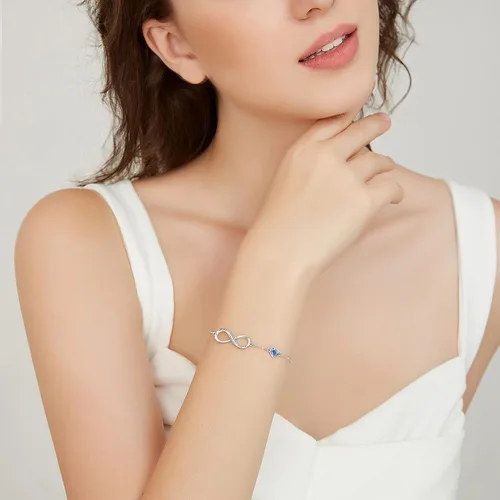 Vista 2 de CDE Pulsera con símbolo de corazón infinito para mujer, plata de ley 925, acero inoxidable, ajustable, aniversario, día de San Valentín, regalo