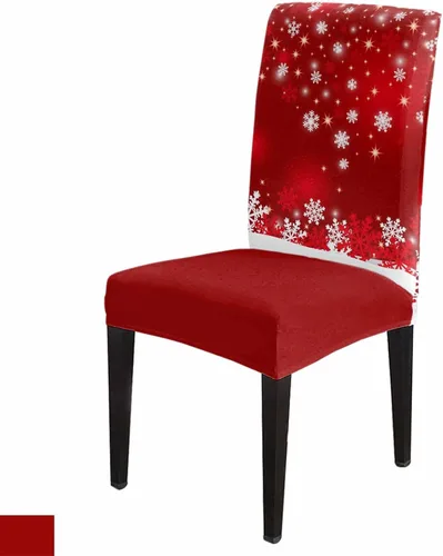 Vista 13 de Savannan - Juego de 4 fundas para sillas de árbol de Navidad, bolas de copos de nieve de color rojo invierno, fundas elásticas para sillas Parsons