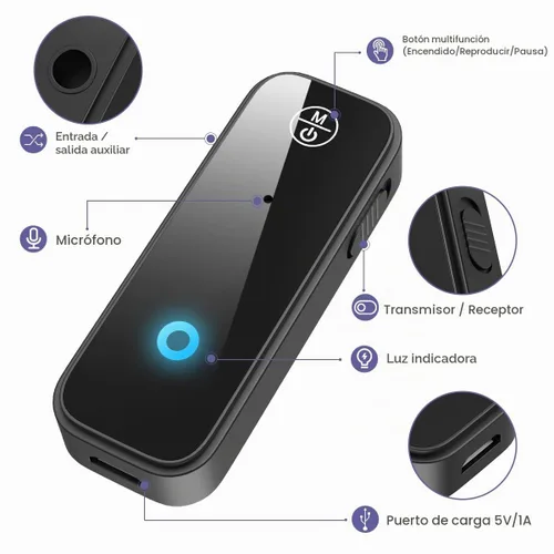 Vista 6 de Adaptador AUX Bluetooth para automóvil, receptor Bluetooth 5.3 y transmisor para automóvil viejo/estéreo doméstico/TV, adaptador de audio