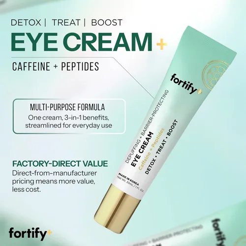Vista 2 de Fortify Skincare Crema para debajo de los ojos con cafeína y péptidos - 3 en 1: desintoxicación, tratamiento, aumento - reduce la hinchazón, ojeras