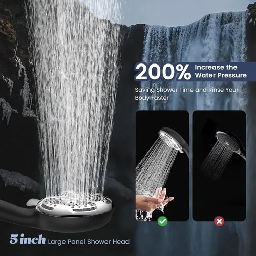 Vista 2 de FEELSO Cabezal de ducha con filtro y de mano, cabezal de ducha de alta presión de 7 rociados con filtros para agua dura - elimina el cloro, reduce