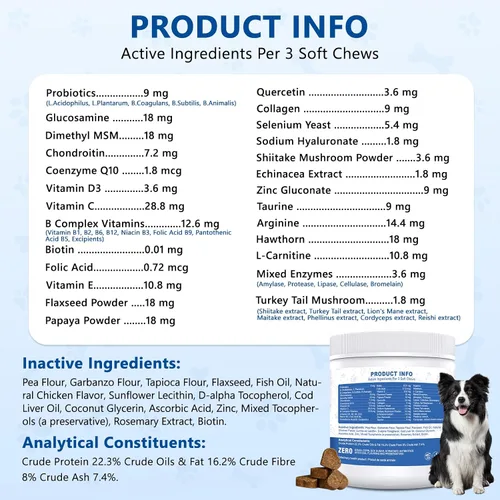 Vista 7 de Multivitamínico para perros, vitaminas y suplementos masticables 40 en 1 para perros, contienen probióticos, Omega-3, glucosamina, multivitamínico