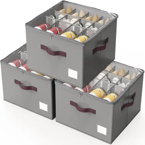 Vista 9 de Criusia Organizador de zapatos para armario, organizador plegable de almacenamiento de zapatos con cubierta transparente y asas resistentes, se