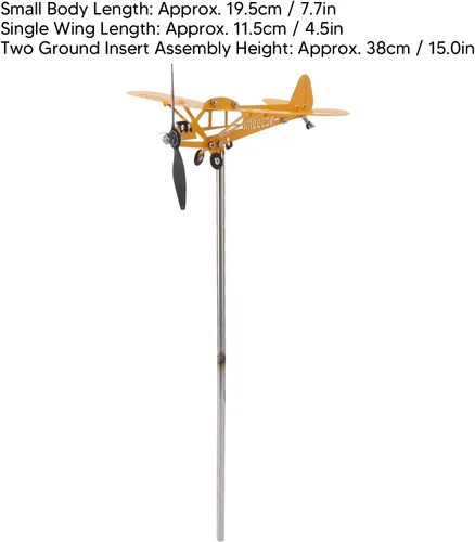 Vista 7 de J3 Cub - Veleta de avión, avión de metal 3D, molino de viento de metal, escultura de viento, escultura de viento, indicador de dirección del viento