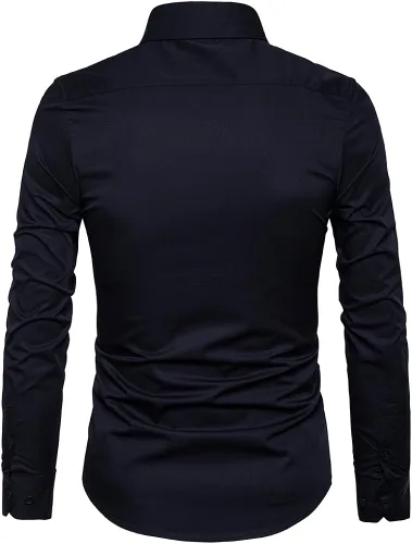 Vista 3 de Manwan walk Camisas de vestir para hombre de manga larga de algodón con botones y mangas largas, de corte ajustado
