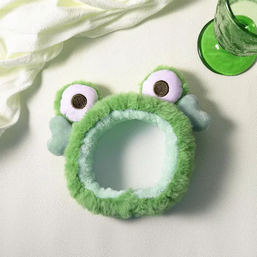 Vista 7 de Miroksh Diadema Kawaii esponjosa para spa, linda diadema de rana verde para mujeres y niñas, lavado de cara, maquillaje, fiesta de niños, forro