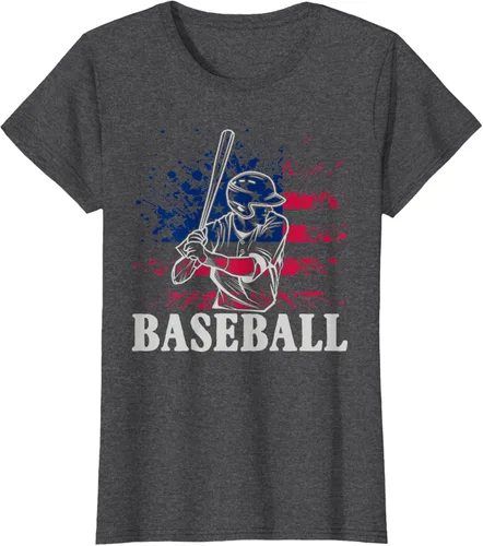 Vista 6 de Camiseta de béisbol deportiva estadounidense con bandera estadounidense, Negro, S