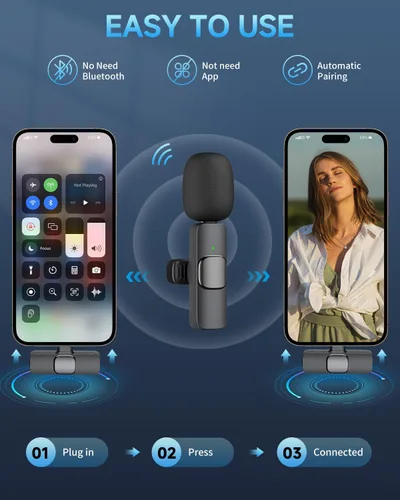 Vista 2 de Caiord 2 Pack de micrófonos inalámbricos profesionales Lavalier para iPhone iPad (iPhone 14 y versiones anteriores), micrófonos de solapa Plug-Play