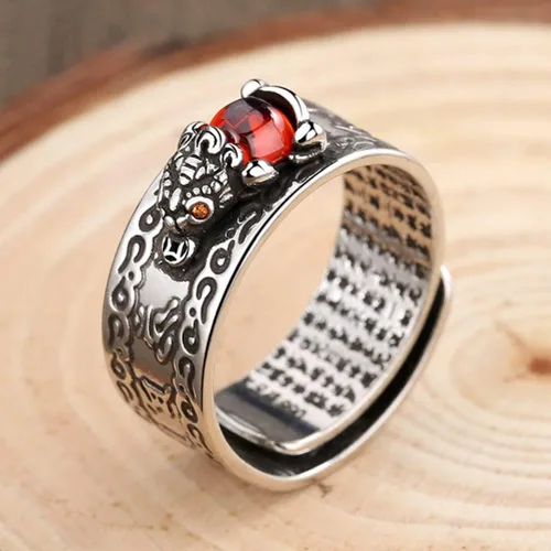 Vista 5 de WYHFA Pixiu Anillo de plata Feng Shui Pixiu Mani Mantra Protección Riqueza Anillo Amuleto Lucky Wealth Joyería Anillo ajustable para mujeres