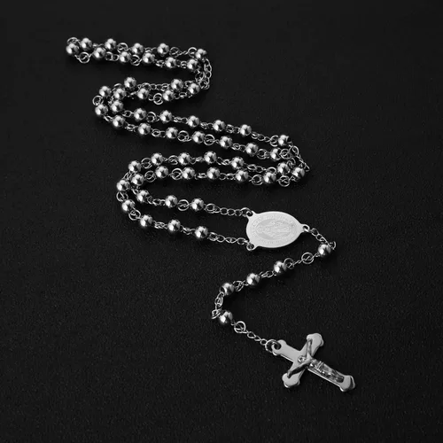 Vista 2 de HZMAN Rosary Beads Cross Necklace for Women Stainless Steel Heavy Crucifix Virgin Mary Y Shape Necklaces Jewelry