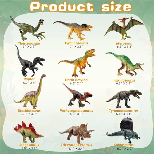 Vista 3 de OuMuaMua Juguetes de dinosaurio para niños de 3 a 5 años, paquete de 12 figuras realistas de dinosaurio de plástico que incluye T-Rex, estegosaurio