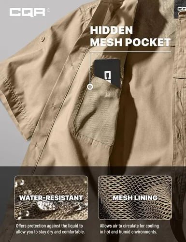 Vista 6 de CQR Camisas de trabajo de manga corta para hombre, camisetas tácticas militares Ripstop, para exteriores, UPF 50+, transpirable, para senderismo