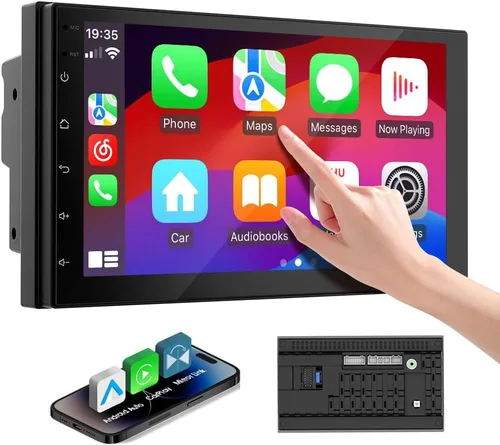 Vista 10 de Haudio Estéreo inalámbrico de doble DIN de 7 pulgadas con Carplay y Android Auto, Bluetooth, canal RCA, cámara de respaldo, SWC, FM/AM, pantalla