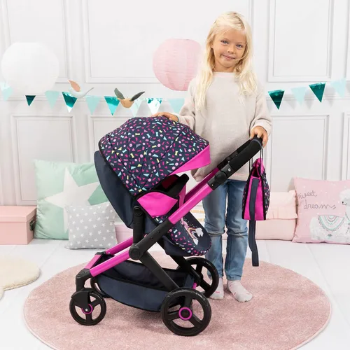 Vista 7 de Bayer Pram Xeo Doll Stroller, 20 Inches Carriage & Jogger Pushchair, Navy
