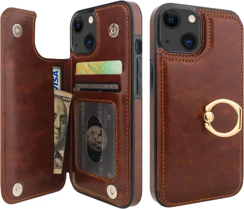 Vista 9 de ONETOP Funda tipo cartera para iPhone 13 con soporte para tarjetas, anillo de rotación de 360°, bloqueo RFID, doble cierre magnético, a prueba