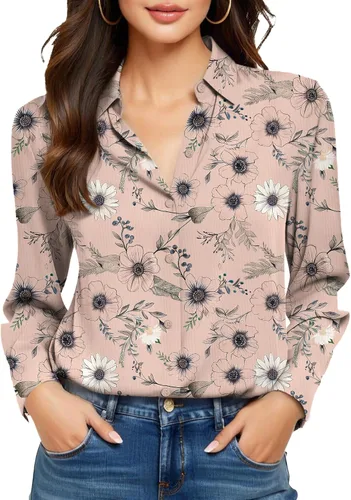 Vista 27 de Camisas sin planchado y sin arrugas para mujer, con botones, de manga larga, de seda de morera, blusas casuales para el trabajo