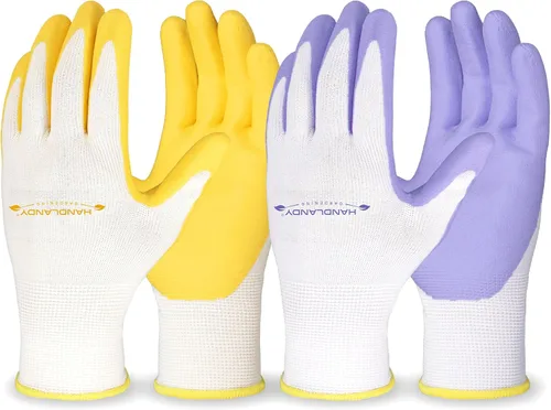 Vista 11 de HANDLANDY Guantes de jardinería para mujer, 3 pares de guantes de trabajo transpirables con revestimiento de nitrilo, el mejor regalo para mujeres