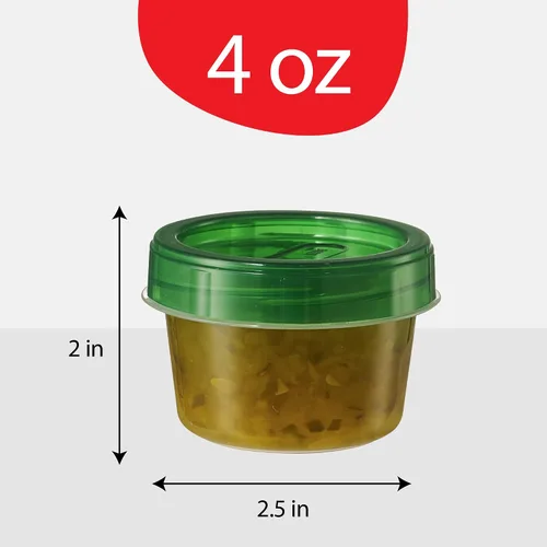 Vista 4 de PLASTICPRO Paquete de 6 recipientes de almacenamiento de alimentos con tapa giratoria con rosca verde, recipientes reutilizables de 4 onzas