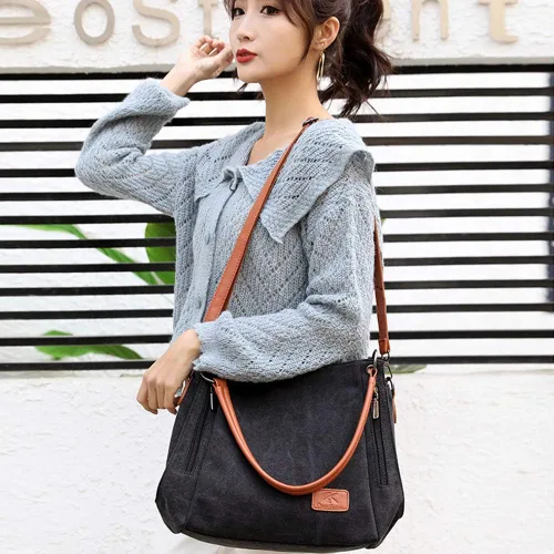 Vista 7 de ZiMing Womens Handbags Canvas Tote Bag Shoulder Bags Satchel Hobo Purse Casual Bag Ladies Daypack Crossbody Bag