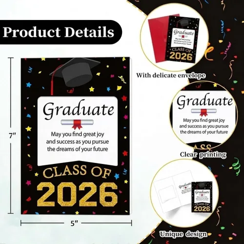 Vista 2 de D24TIME Tarjetas de graduación de clase de 2026 para él y ella, regalo de graduación feliz para hijo, hija, graduados de la escuela secundaria