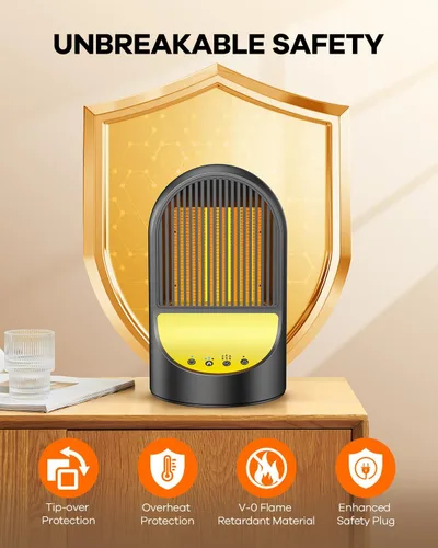 Vista 6 de Calentador de espacio, calentadores eléctricos portátiles pequeños de 1500 W para uso en interiores, calentador de cerámica PTC para oficina