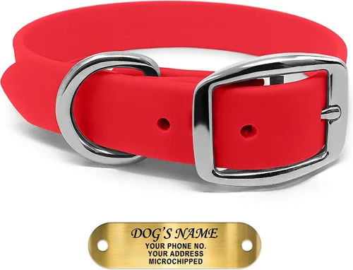 Vista 12 de Regal Dog Products Collares de perro pequeños negros impermeables con placa de nombre personalizada grabada Collar de perro de Biothane