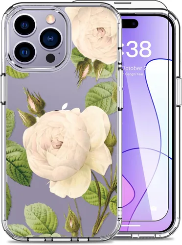 Vista 12 de LUHOURI Funda para iPhone 15 Pro Max con protector de pantalla, transparente de acrílico, diseños de moda para mujeres y niñas, funda protectora a