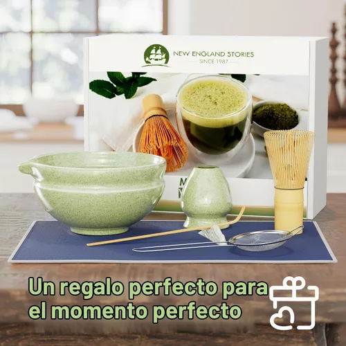 Vista 7 de Juego de batidor de matcha, kit perfecto para los amantes del matcha, incluye cuenco de cerámica, batidor de bambú, soporte, cuchara, tamiz y tela