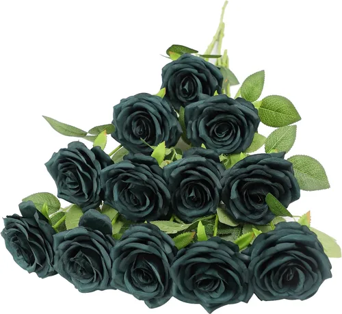 Vista 14 de LVEFIT 12 rosas artificiales de seda con tallo largo para bodas, despedidas de soltera, fiestas, decoración del hogar Blush