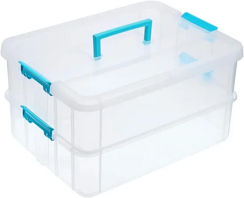 Vista 13 de JUXYES Caja de Almacenamiento Apilable de 2 Niveles con Asa, Contenedor de Almacenamiento Apilable Transparente con Tapa y Asa con Cierre para Negro