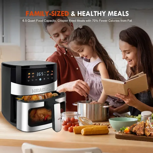Vista 6 de Freidora de aire digital inteligente de 6.5QT, ventana visual, 8 recetas preestablecidas para comida rápida y fácil, aperitivos, postres, plato
