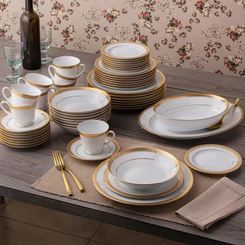 Vista 3 de Noritake Crestwood Gold - Juego de 50 piezas, servicio para 8 pulgadas, color blanco