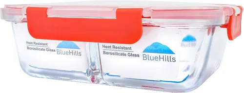 Vista 4 de BlueHills Recipientes de vidrio prémium para preparación de comidas con tapas rojas de cierre a presión, recipientes de alimentos de vidrio sin BPA