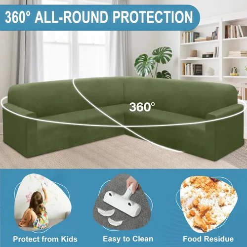 Vista 76 de HDCAXKJ Fundas de sofá seccional de esquina de terciopelo elástico en forma de L, juego de fundas deslizantes suaves y gruesas en forma de U