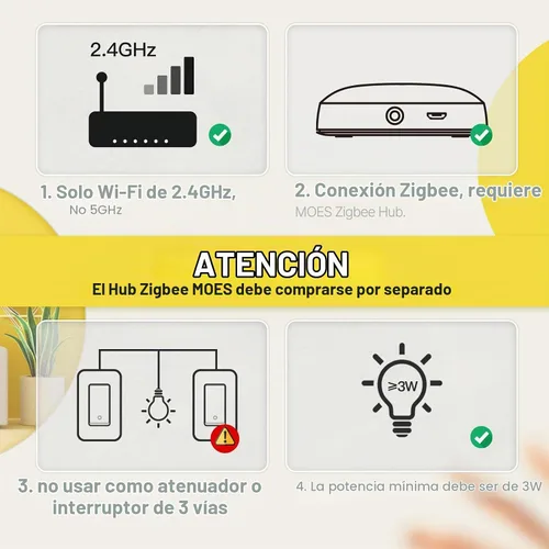 Vista 8 de MOES Interruptores inteligentes Zigbee de 2ª generación, sin cable neutro, interruptor de luz de un polo inteligente que requiere MOES Zigbee Hub
