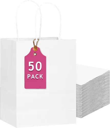 Vista 9 de qiqee Paquete de 50 bolsas de regalo de papel negro con asas a granel 13"x10.3"x4.6" bolsas de favor para fiestas de tamaño grande múltiples usos